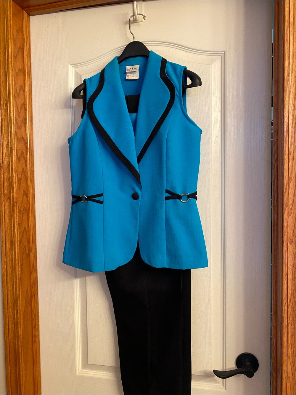 Talbots Turquoise Sleeveless Blazer with Black Trim